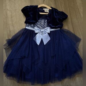 Navy Blue Velvet and Tulle Dress with Bow